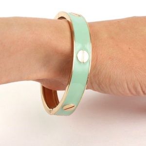 Vintage gold tone and mint green enamelled hinge bracelet